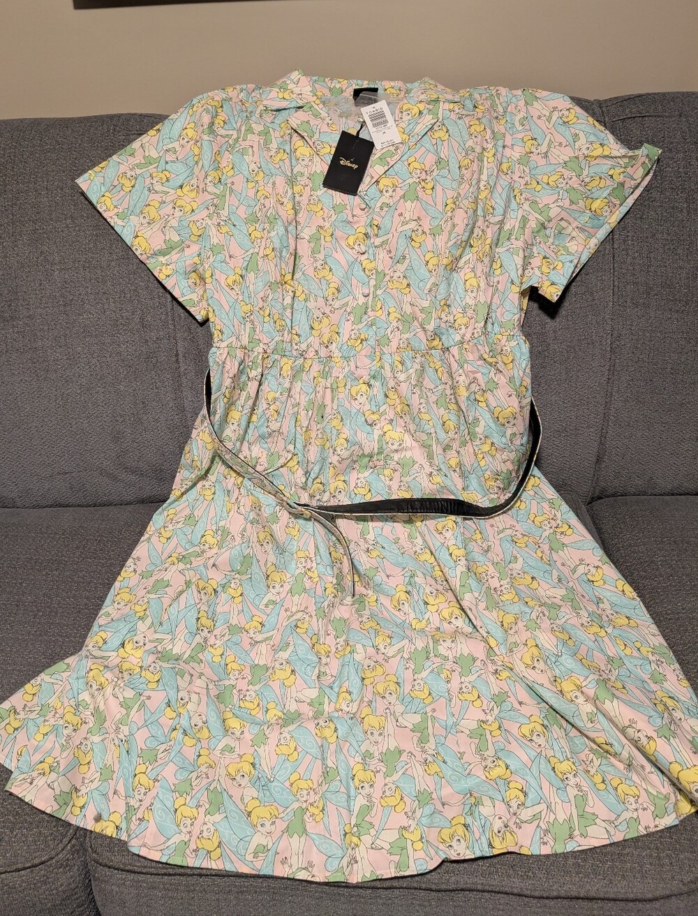 Disney Tinker Bell Print Short Sleeve Dress in Pastel Pink & Mint plus size 28